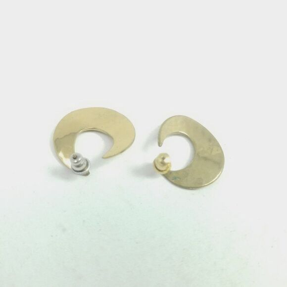Vintage Gold Tone Stud Earrings, U Shape Design, Minimal Polished Classic Estate - Picture 2 of 5